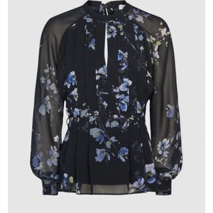REISS - Robbie Floral Printed Blouse Navy